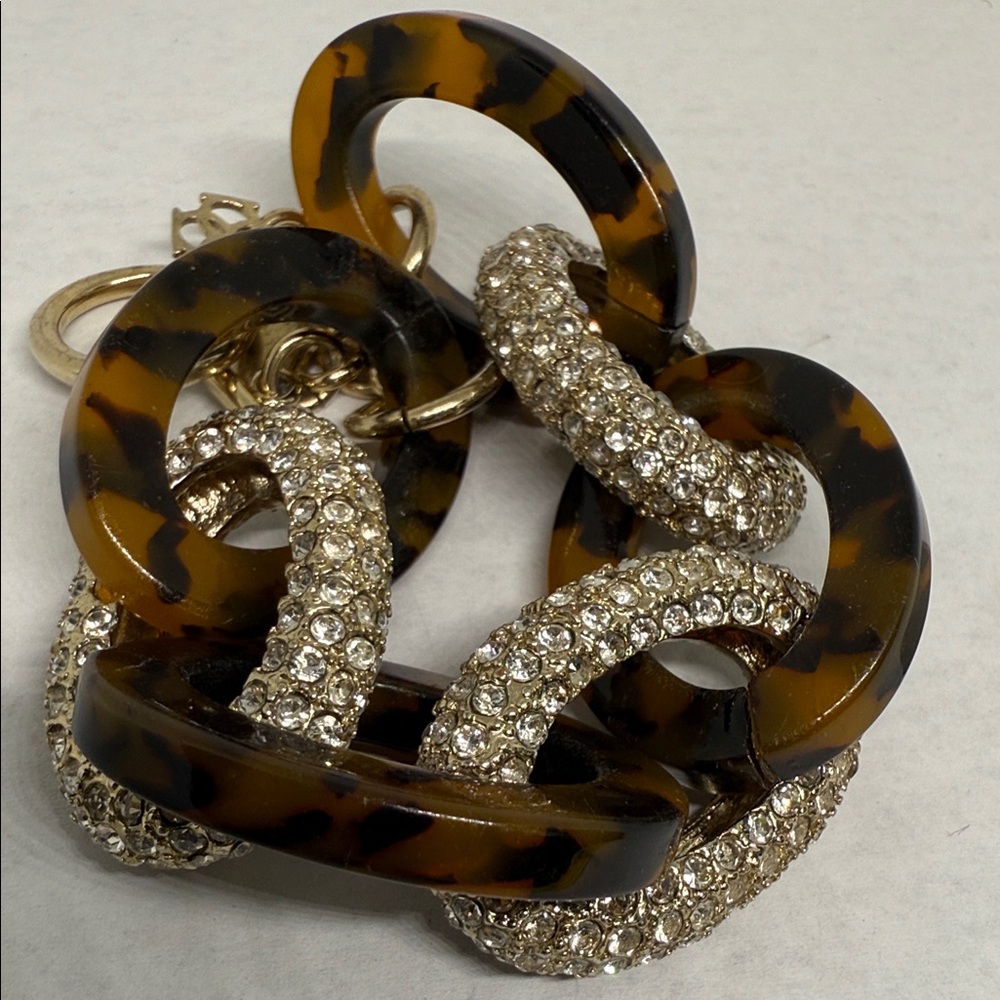 Striking Ann Taylor Tortoise Shell lucite & Golden Link pave rhinestone Bracelet